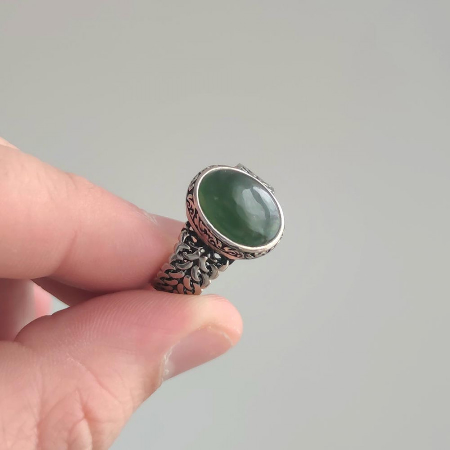 925 Sterling Silver Canadian Jade Ring - Men Ring