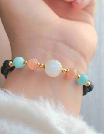 Multi Stone Bracelet , 8mm Blood Stone , Amazonite , Sunstone & Moonstone Bracelet