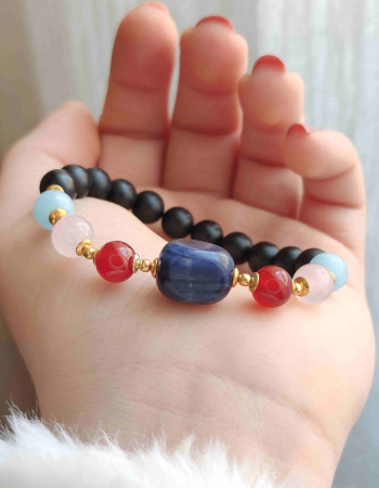 Multi Stone Bracelet , 8mm Black Onyx , Aquamarine , Rose Quartz , Red Agate & Sodalite Bracelet