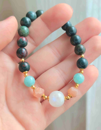 Multi Stone Bracelet , 8mm Blood Stone , Amazonite , Sunstone & Moonstone Bracelet