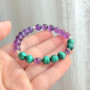 8mm Genuine Sterling silver Amethyst and malachite stone bracelet