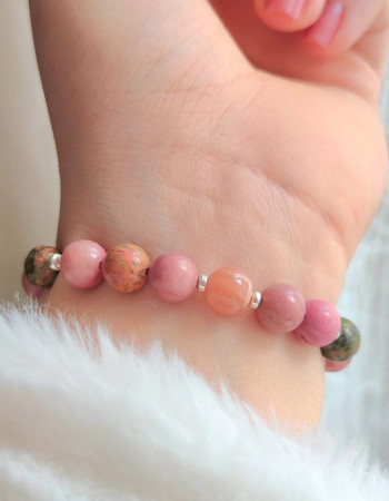 Multi Stone Bracelet , Pink Jasper , Unakite & Sunstone
