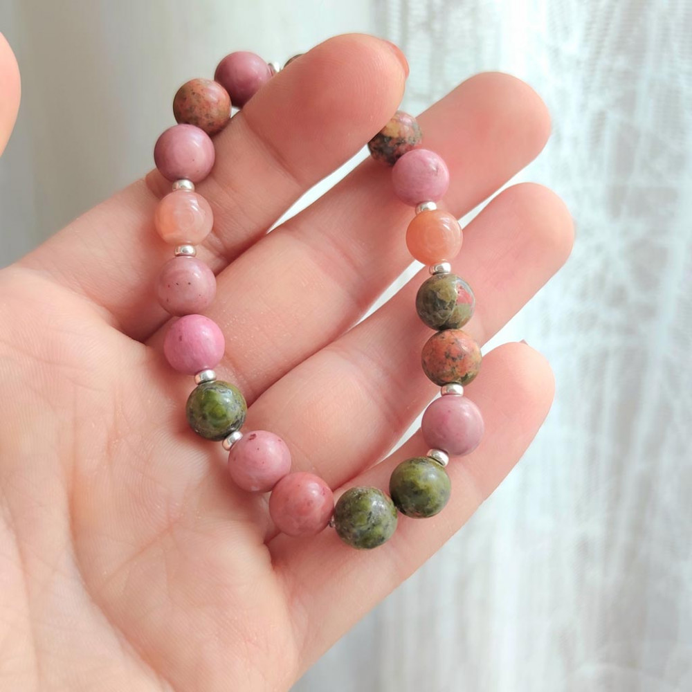 Multi Stone Bracelet , Pink Jasper , Unakite & Sunstone