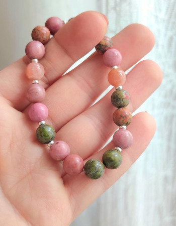 Multi Stone Bracelet , Pink Jasper , Unakite & Sunstone