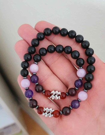8mm Natural Onyx , Kunzite , Amethyst , Garnet And Agate Gemstones Bracelet - Zodiac Sign can be added to the bracelet