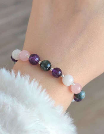 Ay Taşı , Pembe Kuvars , Kedi Gözü ve Ametist Taşlı Bileklik