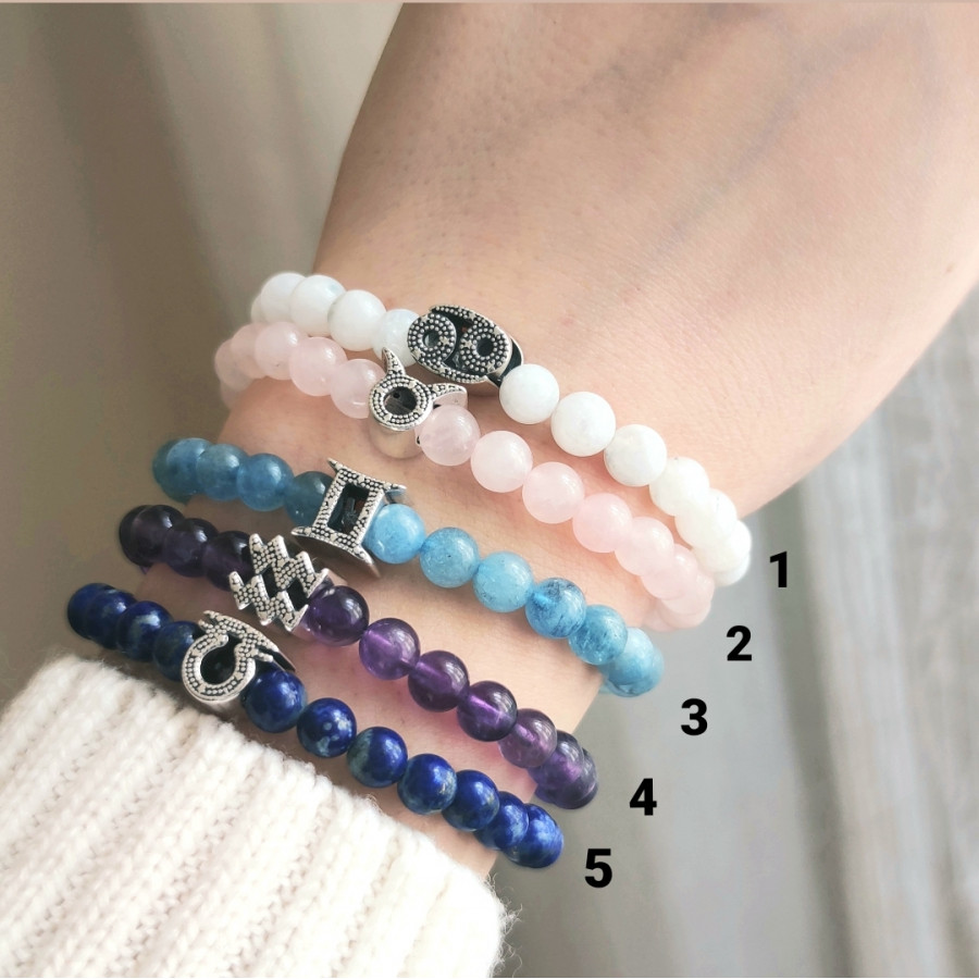 6mm Natural Gemstone Bracelet - Zodiac Sign can be added to the bracelet