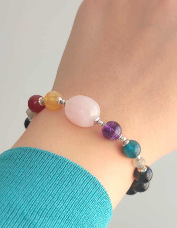 Multi Stone Bracelet , 8mm Black Onyx , Agate , Rose Quartz , Red Agate & Apatite Stones Bracelet