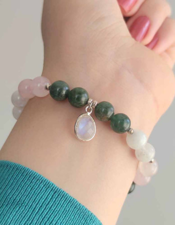 8mm Aytaşı , Pembe Kuvars & Yeşil Apatit Taşlı Bileklik