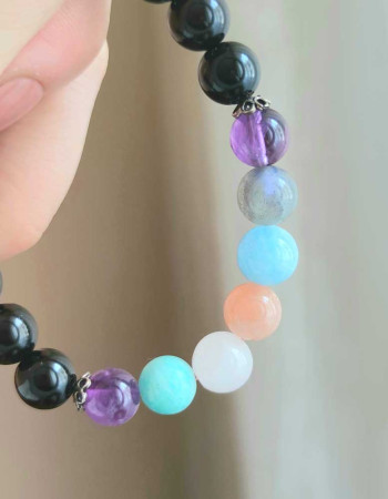 Multi Stone Bracelet 8mm Natural Black Onyx  And 7 Kind Of Gemstone in One Bracelet