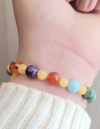 Multi Stone Bracelet, Amber & More Than 10 Kind Of Rare Gemstone in One Bracelet
