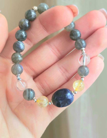 Multi Stone Bracelet , 8mm Labradorite , Citrine , Sodalite & Crystal Quartz Bracelet