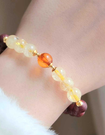 Multi Stone Bracelet, 8mm Citrine , Amber & Rose Wood Bracelet
