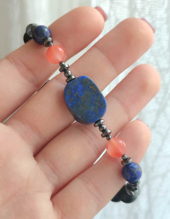 Multi Stone Bracelet , 8mm Black Onyx , Lapis Lazuli & Agate Bracelet