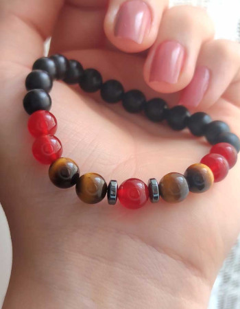 Multi Stone Bracelet , 8mm Black Onyx , Red Agate & Tiger Eye Stones  Bracelet