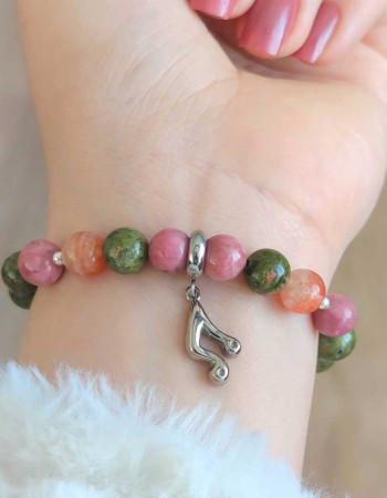 Multi Stone Bracelet , Rhodonite , Unakite & Sunstone