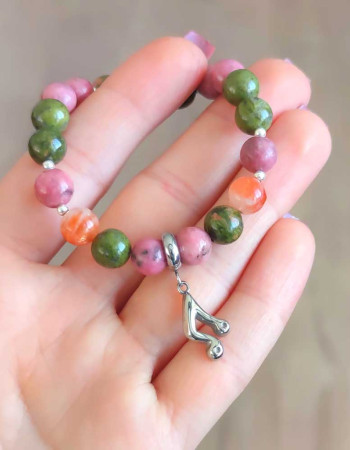 Multi Stone Bracelet , Rhodonite , Unakite & Sunstone