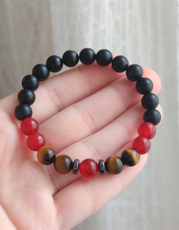 Multi Stone Bracelet , 8mm Black Onyx , Red Agate & Tiger Eye Stones  Bracelet