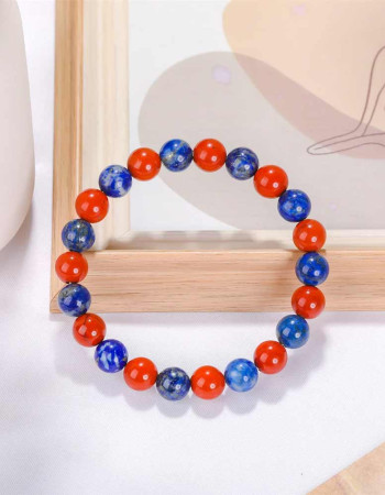 8mm Natural Lapis Lazuli & Red Japer Bracelet