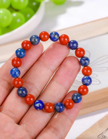 8mm Natural Lapis Lazuli & Red Japer Bracelet