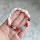 Multi Stone Bracelet , White Pearl , Amethyst , Moonstone , Rose Quartz , Red Agate & Aquamarine Stones Bracelet   