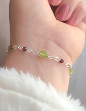 925 Ayar Gümüş Doğal Peridot Taş & Garnet Bileklik