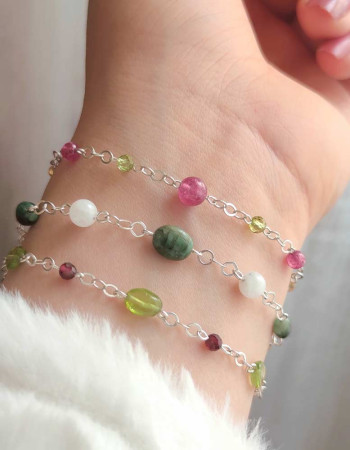 925 Ayar Gümüş Doğal Peridot Taş & Garnet Bileklik