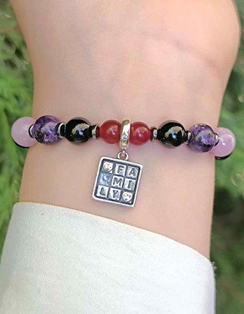 Multi Stone Bracelet , 8mm Black Onyx , kunzite , Charoite & Agate Stone Bracelet