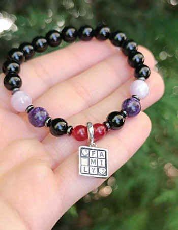 Multi Stone Bracelet , 8mm Black Onyx , kunzite , Charoite & Agate Stone Bracelet