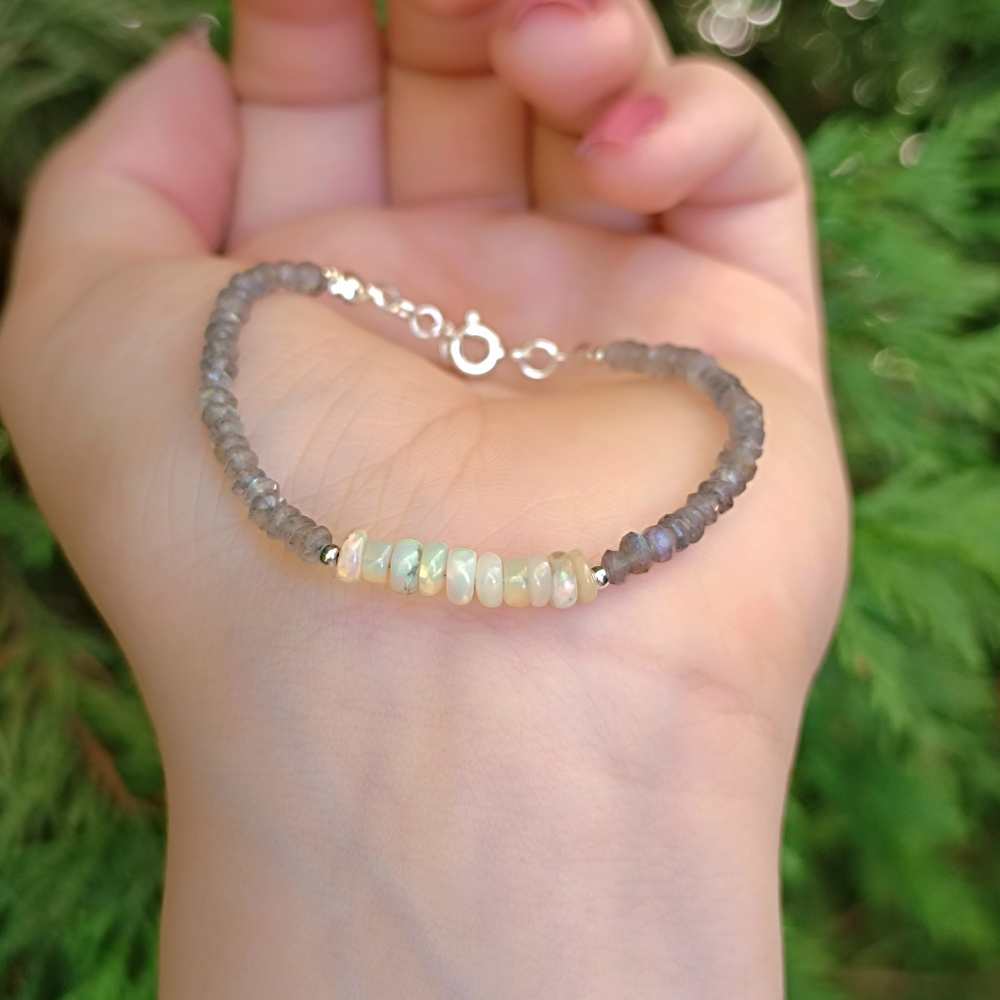 4 mm Labradorite + Opal  Stone Bracelet