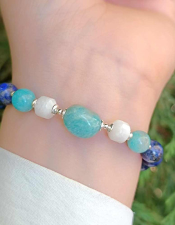 Multi Stone Bracelet , 8mm Lapis Lazuli , Amazonite & Moonstone Bracelet