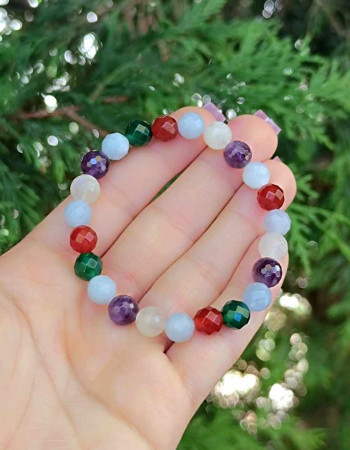 8mm Akuamarin, Ametist, Kırmızı Ve Yeşil Akik & Aytaşı Bileklik