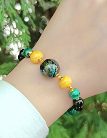Multi Stone Bracelet , 8mm Malachite , Amber & Azurite Malachite Stone bracelet