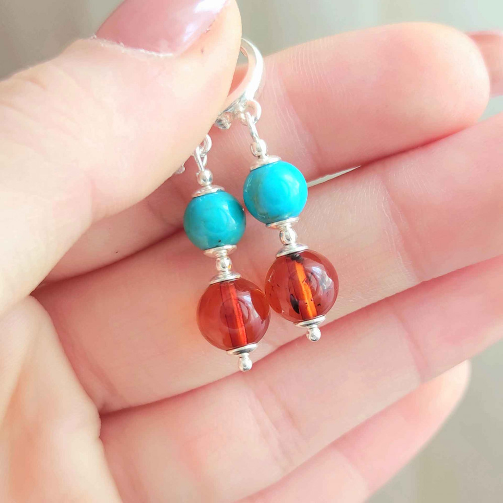 Natural Baltic Amber & Turquoise Earring