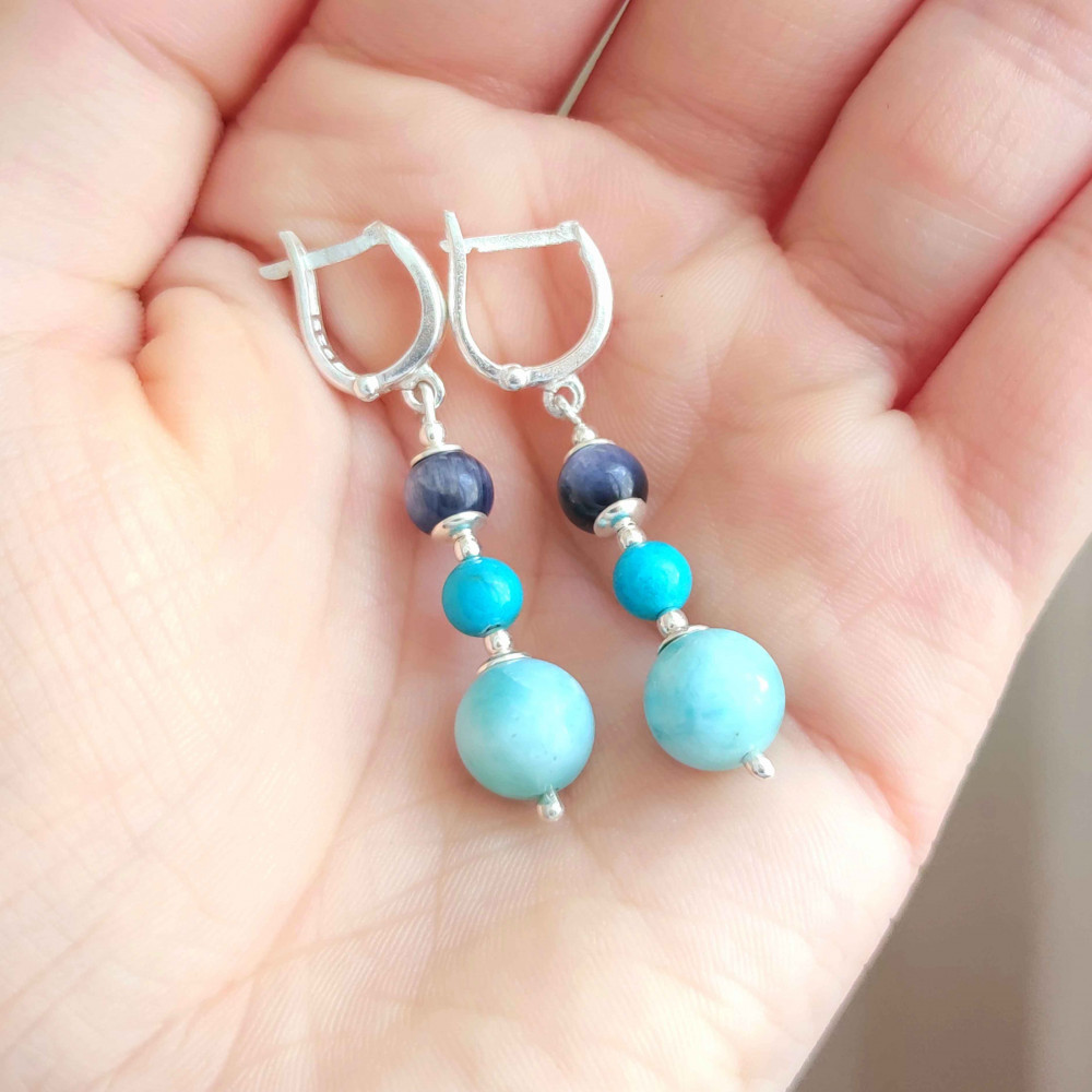 Natural Kyanite , Larimar & Turquoise Earring