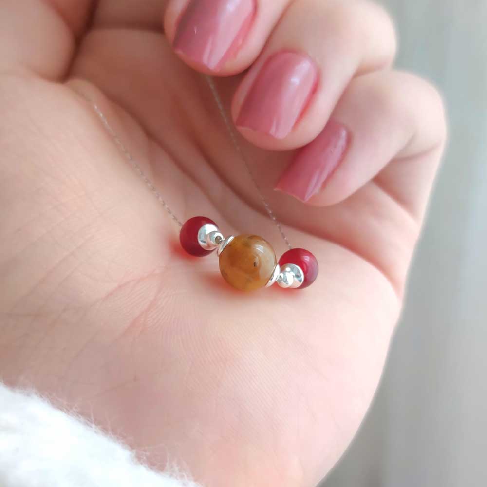 925 Silver Natural Tiger Eye & Red Agate Pendant - Couple Stone