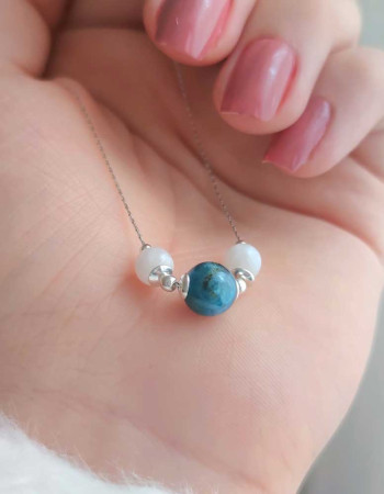 925 Silver Natural Apatite & Moonstone Pendant - Couple Stone