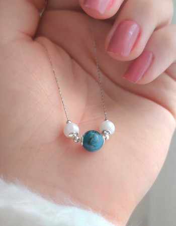 925 Silver Natural Apatite & Moonstone Pendant - Couple Stone