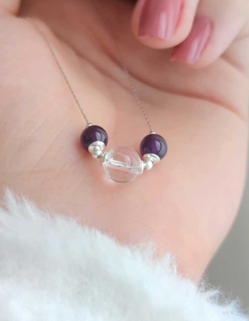 925 Silver Natural Crystal Quartz & Amethyst Stone Pendant - Couple Stone