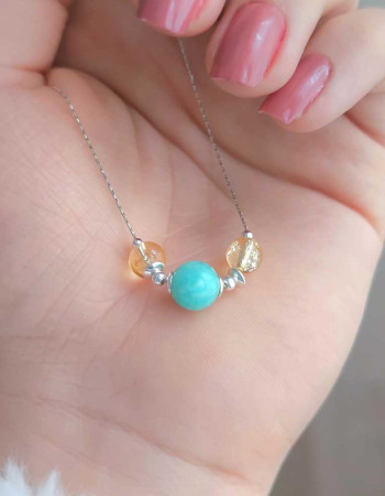 925 Sterling Silver Citrine & Amazonite Stones Pendant - Couple Stone
