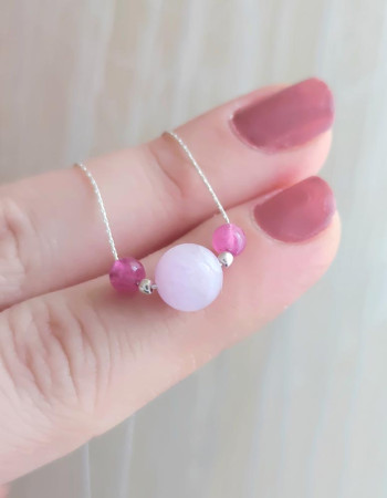 Multi Stone Pendant , 925 Silver Natural Kunzite & Red Ruby Stones Pendant