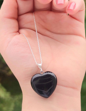 925 Silver Black Onyx Pendant -  Heart of Love Size 2