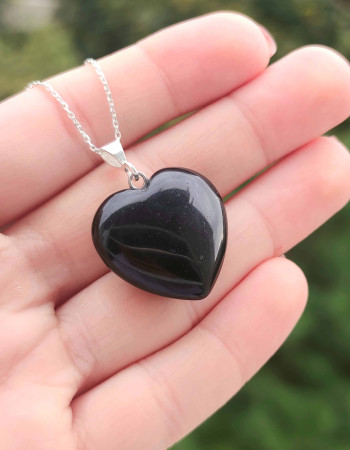 925 Silver Black Onyx Pendant -  Heart of Love Size 2