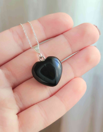 925 Silver Black Onyx Pendant -  Heart of Love Size 1