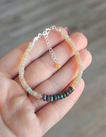 925 Silver Rare Blue & white Fire Opal Bracelet