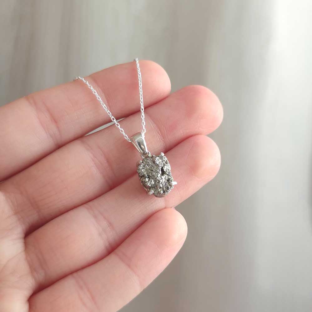 925 Sterling Silver Pyrite Stone Necklace - Raw Shape