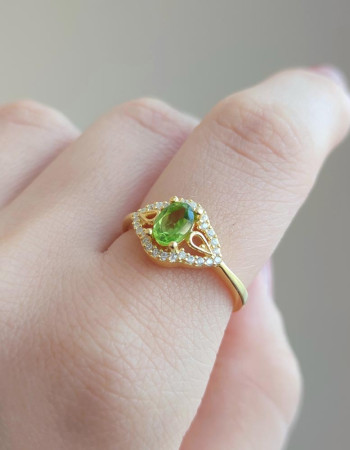 925 Ayar Gümüş Doğal Peridot Taşı Yüzük