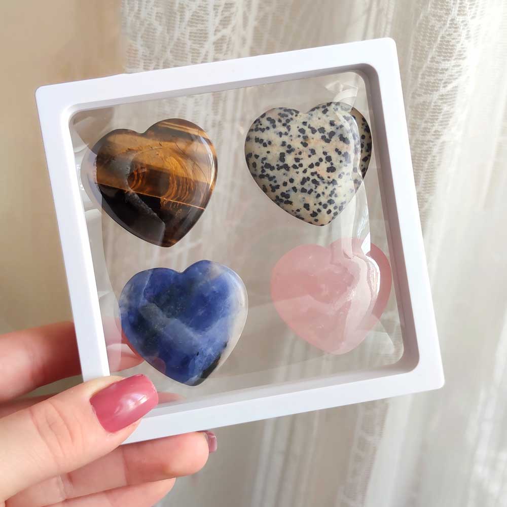 Heart Stone Collection 1 - Contains 4 Different Hearts , Rose Quartz - Japer - Sodalite - Tiger Eye