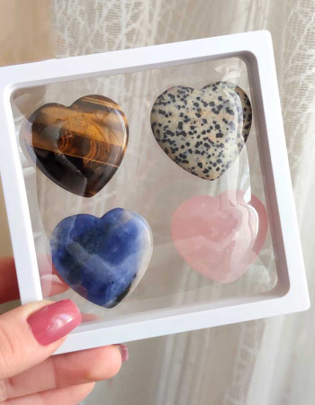 Heart Stone Collection 1 - Contains 4 Different Hearts , Rose Quartz - Japer - Sodalite - Tiger Eye