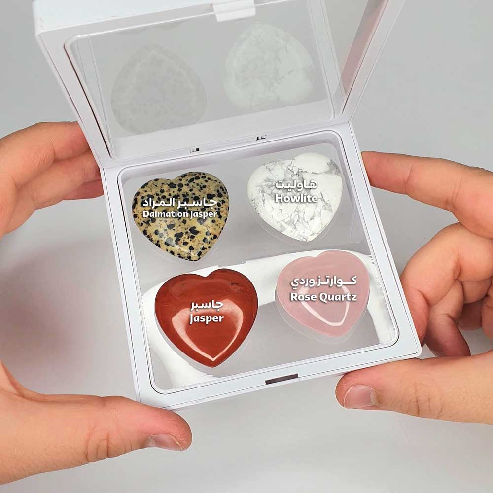 Heart Stone Collection 6 - Contains 4 Different Hearts , Howlite - Japer - Rose Quartz - Dalmation Japer